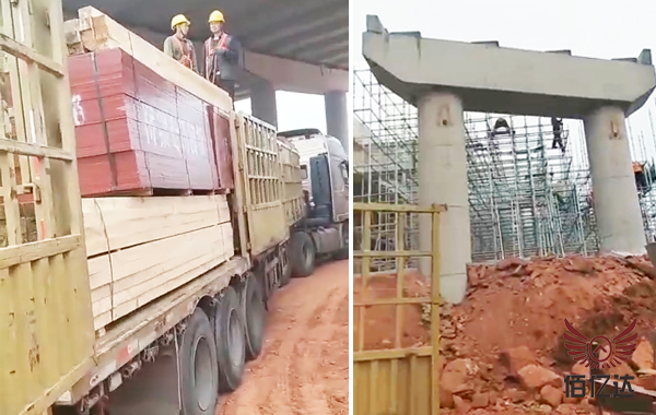 建筑竹膠板工地卸車場(chǎng)景圖